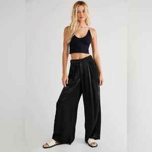 Free people black good days satin wide leg pants